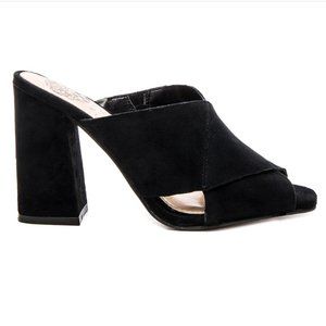 Vince Camuto Jevan Black Suede Mule Slide Block Heel Sandal Size 8